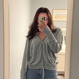 Free People Teal Distressed Hoodie Sweatshirt